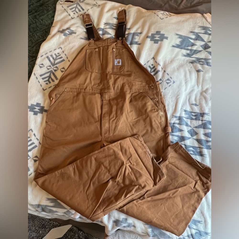 Carhartt Men’s Tan / Brown Dungarees Overalls size 50 x 34” big and tall